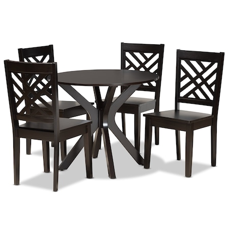 Baxton Studio Ela Modern and Contemporary Dark Brown Finished Wood 5-Piece Dining Set 183-11430-10892-Zoro